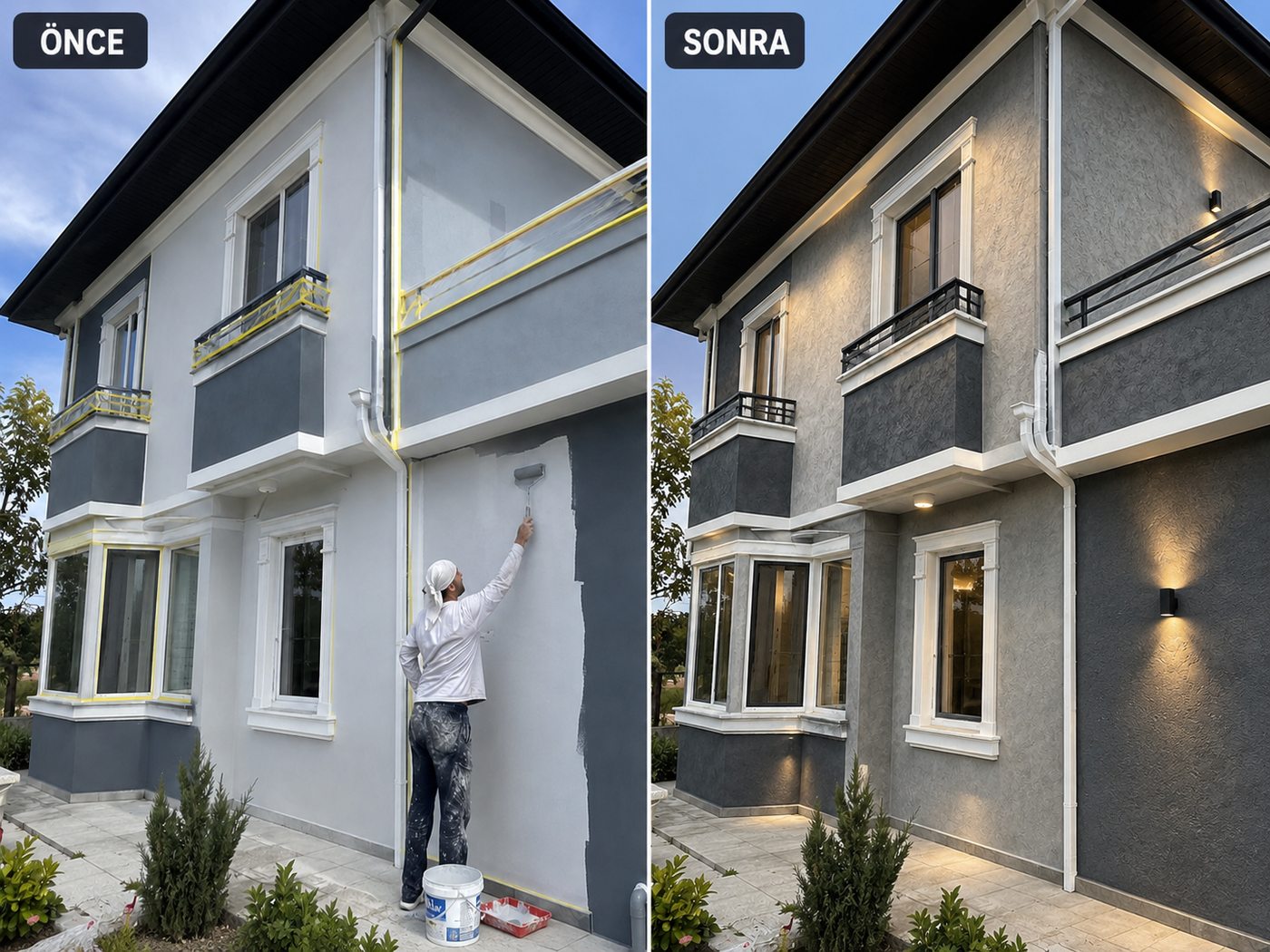 Dikili dış cephe boya öncesi ve sonrası