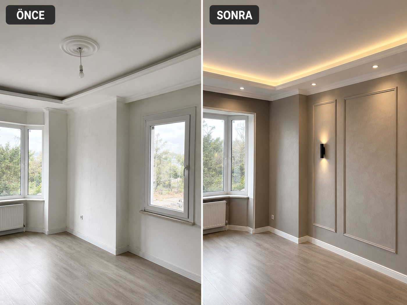 Dikili iç cephe boya öncesi ve sonrası
